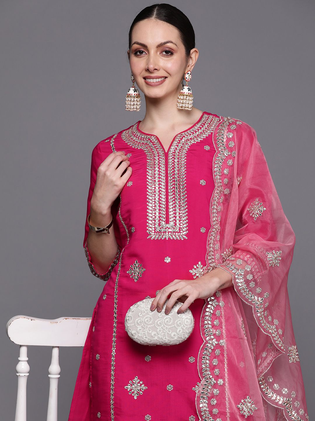 Indo Era Ethnic Motifs Embroidered Panelled Gotta Patti Kurta with Trousers & With Dupatta