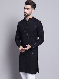 SOJANYA Embellished Mandarin Collar Sequinned Pure Cotton Kurta