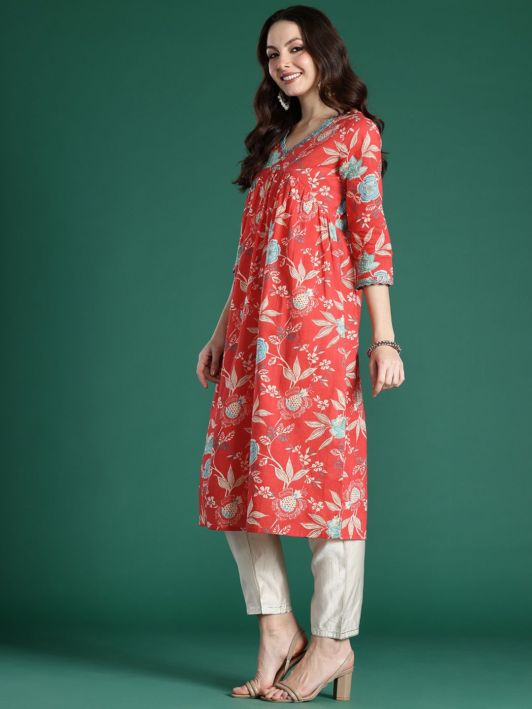 Indo Era Floral Printed Pure Cotton Kurta