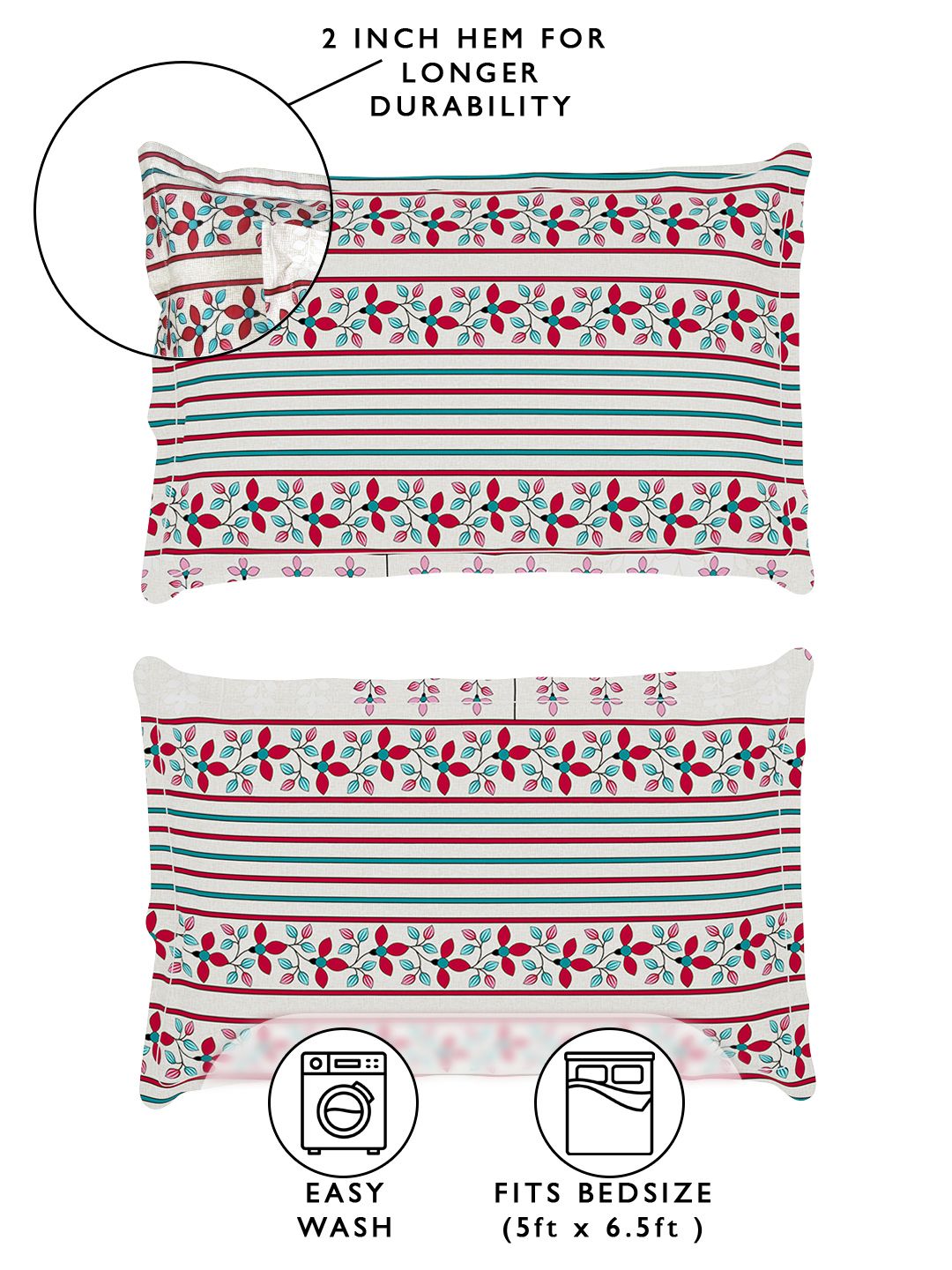 Story@home Arena Grey & Pink Floral Printed 180 TC Queen Bedsheet & 2 Pillow Covers