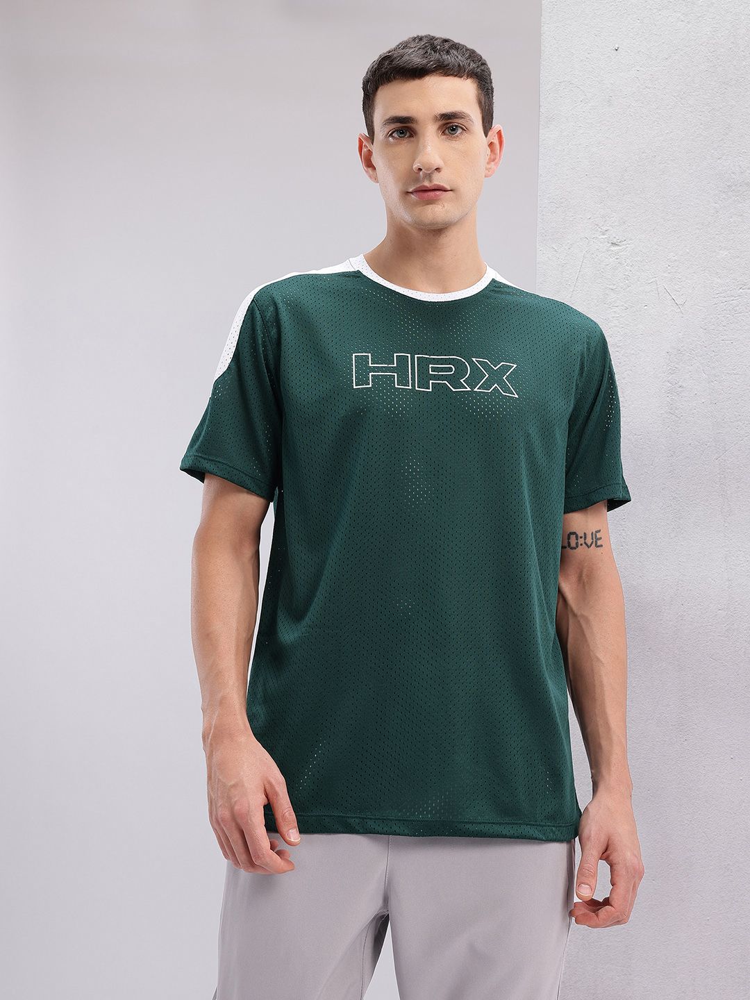 HRX by Hrithik Roshan Brand Logo Print Perforated Training T-shirt