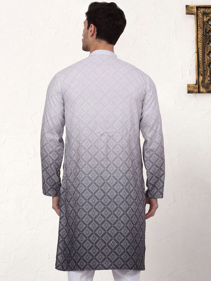 Jompers Ethnic Motifs Printed Mandarin Collar Sequinned Cotton Straight Kurta