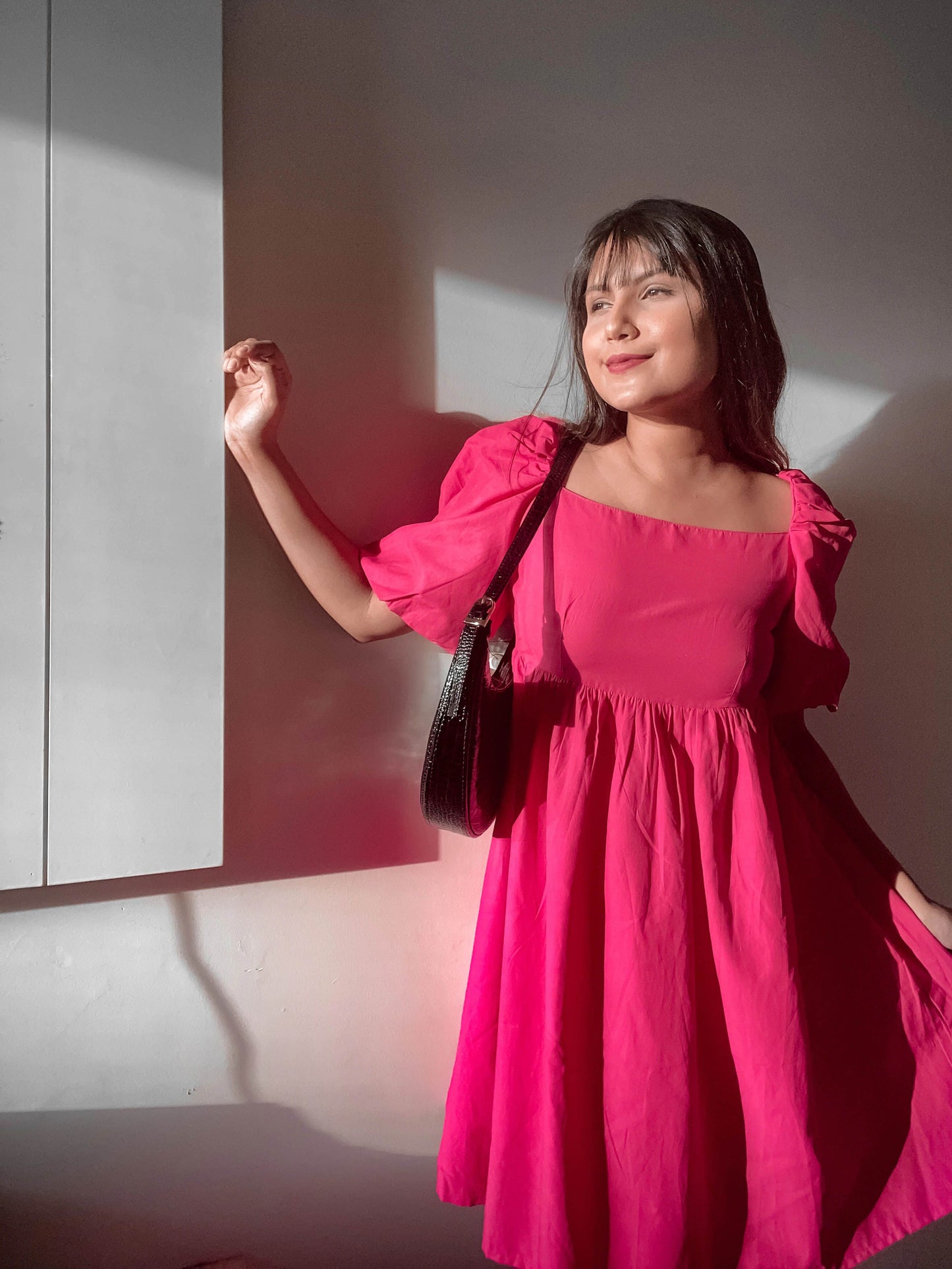 STREET 9 Fuchsia Square Neck Fit and Flare Dress