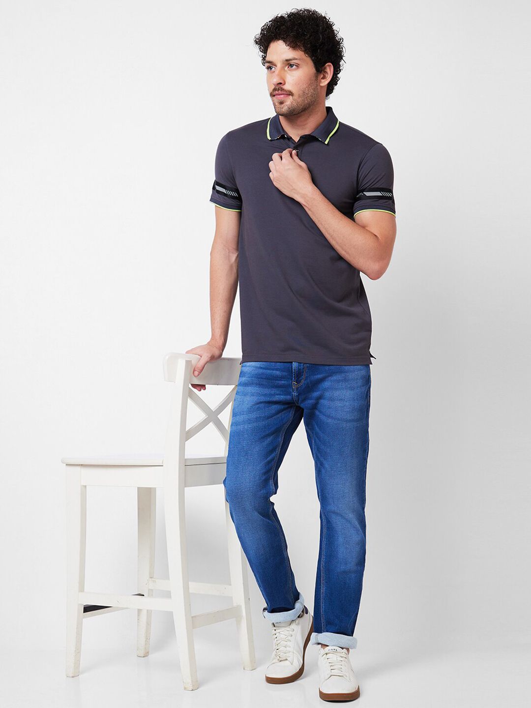 SPYKAR Polo Collar Applique Cotton Slim Fit T-shirt