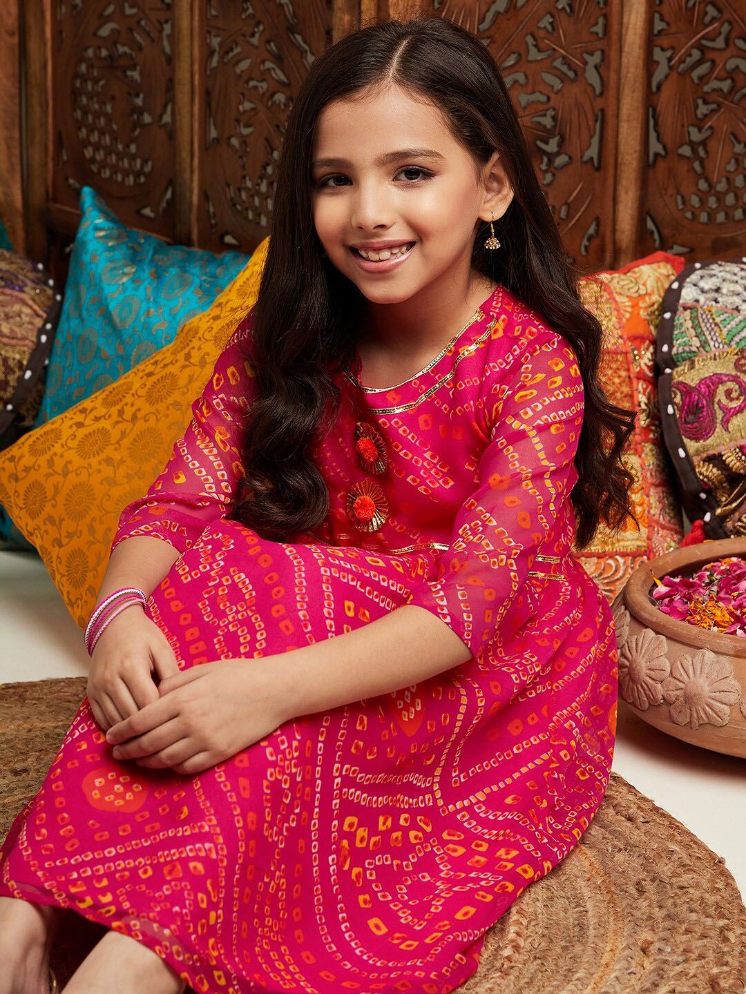 pspeaches Girls Printed Fit & Flare Georgette Ethnic Dress