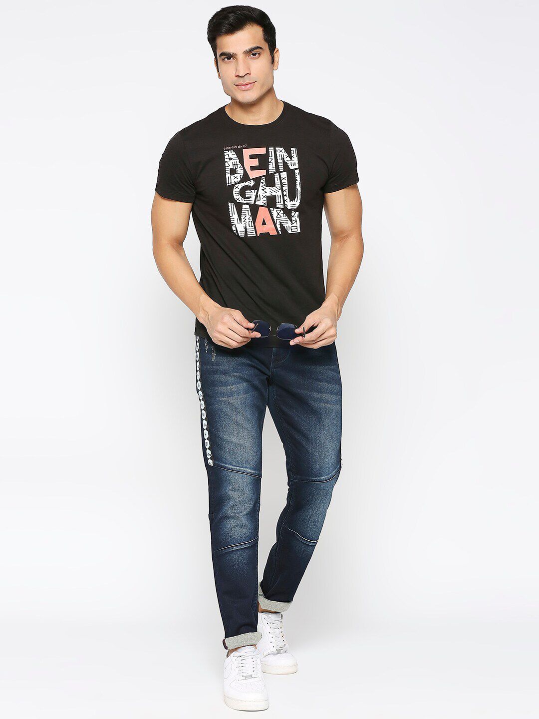 Being Human Men Mid Rise Clean Look Heavy Fade Jeans