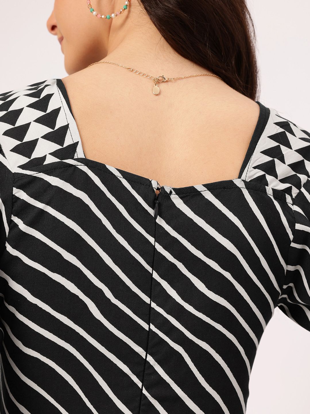 DressBerry Muted Grunge Striped Ruffled Top