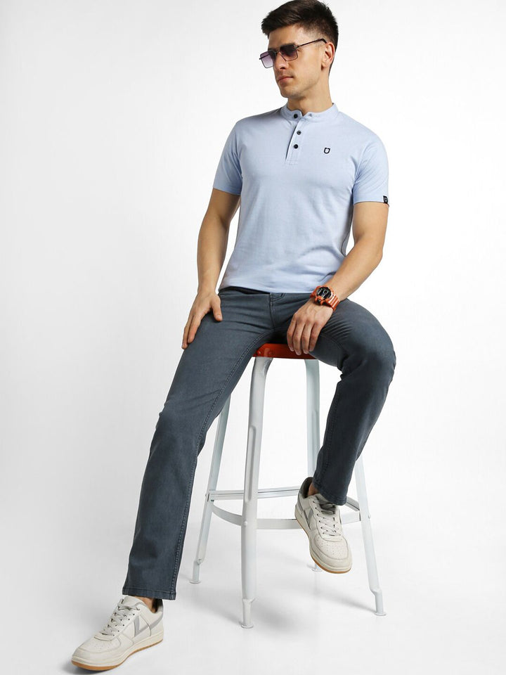 Urbano Fashion Mandarin Collar Slim Fit Pure Cotton T-shirt