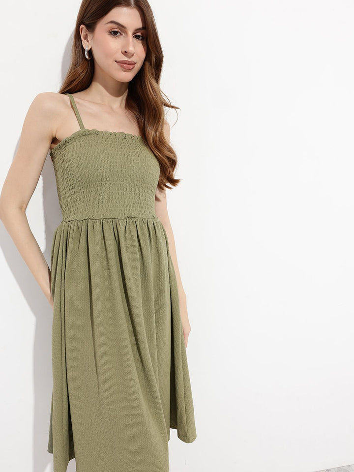 DressBerry Iconic Texture Play Smocked Swag Fit & Flare Dress