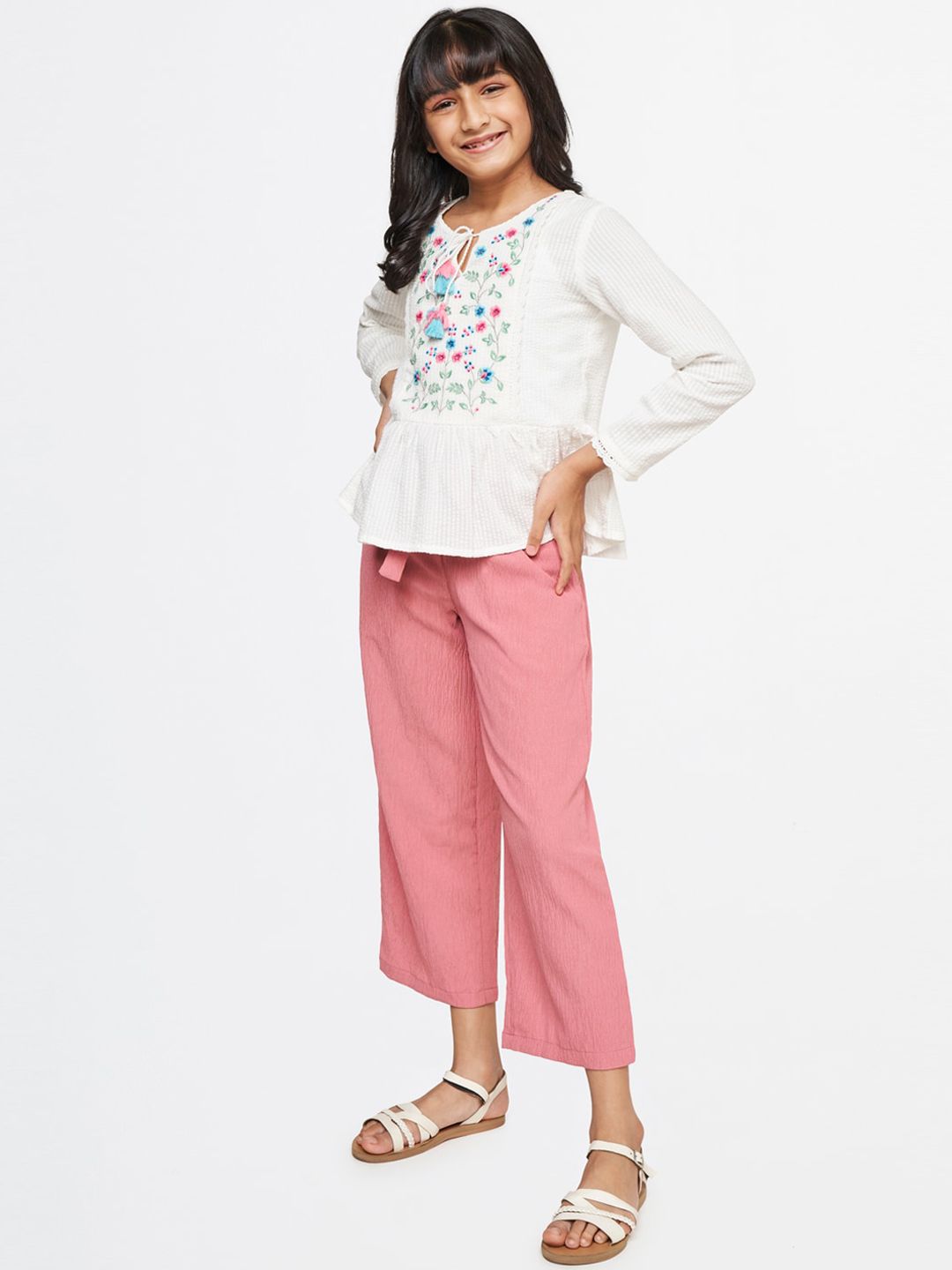 Global Desi Girls Peach-Coloured Straight Fit Trousers