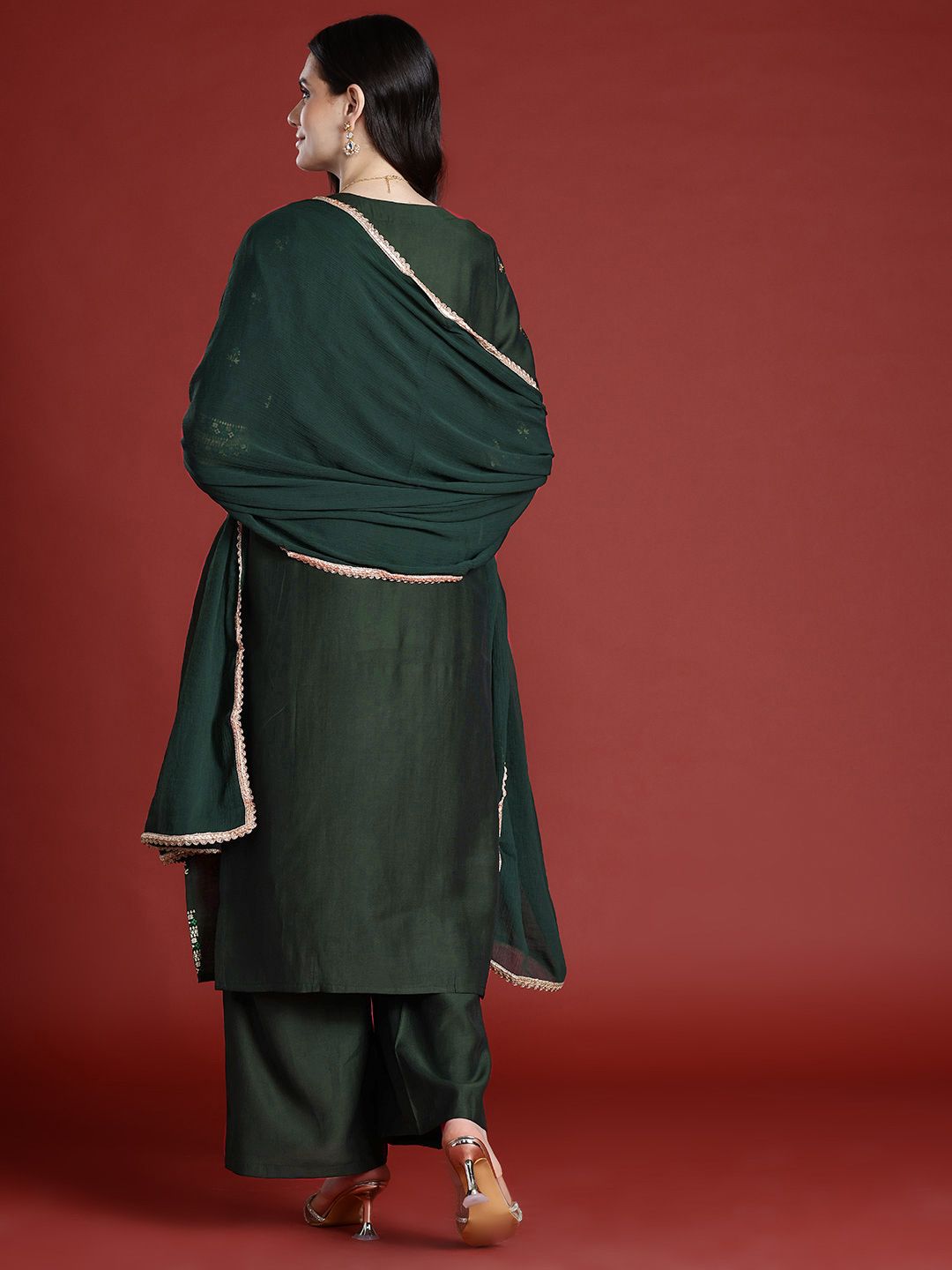 Anouk Tyohaar Collection Printed Straight Kurta with Palazzos & Dupatta