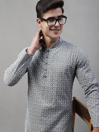 Jompers Embroidered Mandarin Collar Chikankari Kurta