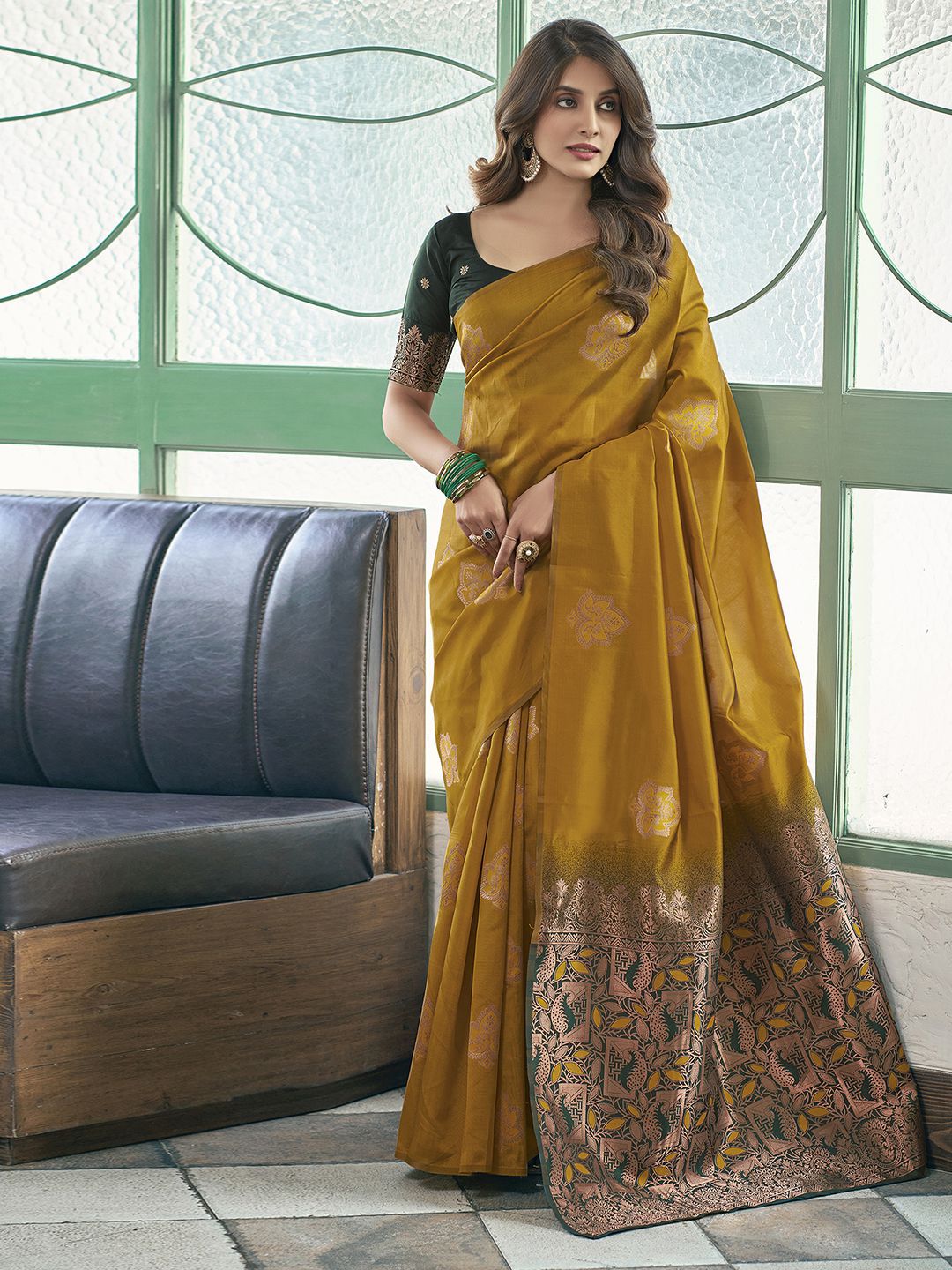 KALINI Floral Zari Silk Blend Saree