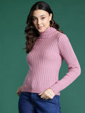 DressBerry High Neck Self Striped Pullover
