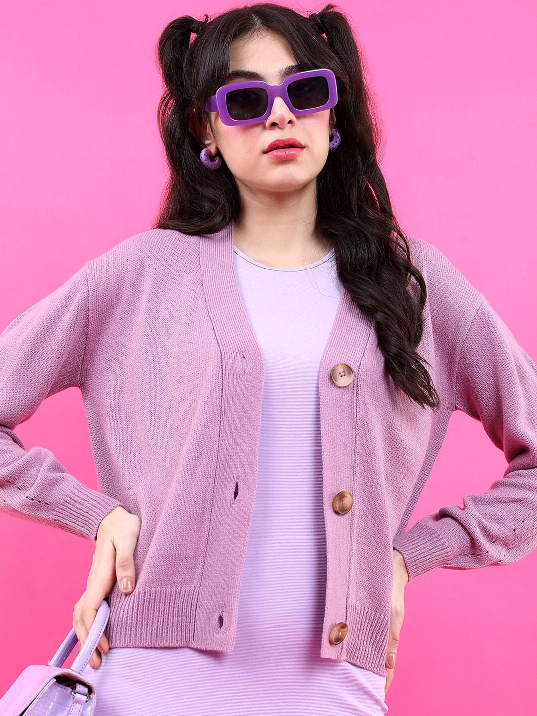 Tokyo Talkies Women Mauve Cardigan Sweater