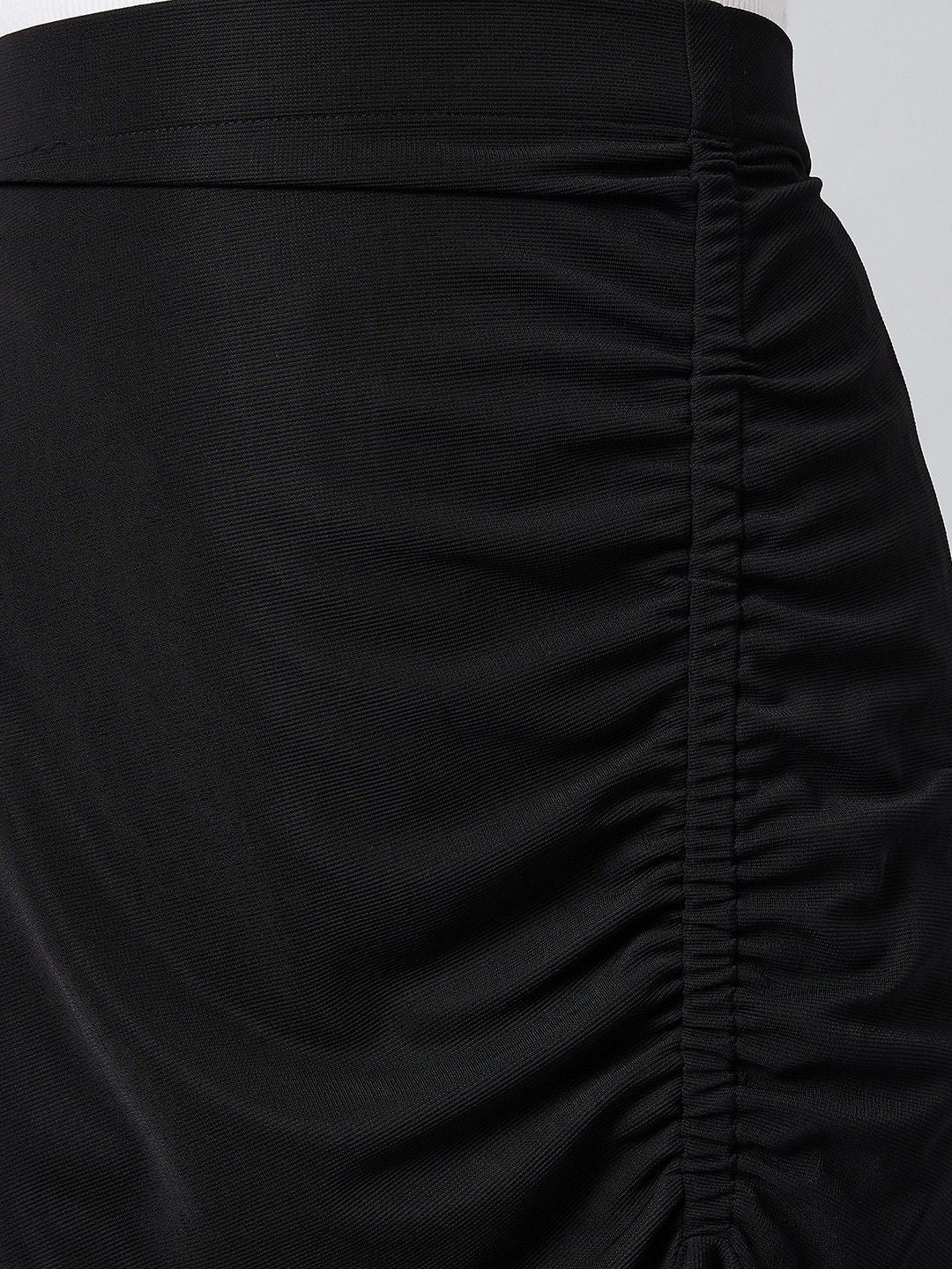 Athena Black A-Line Midi Skirt With Front Frill Detail