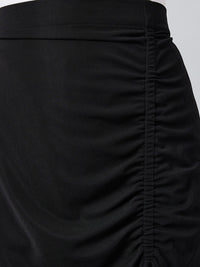 Athena Black A-Line Midi Skirt With Front Frill Detail