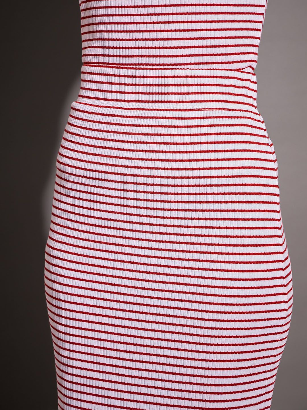 SASSAFRAS Red & White Striped Pencil Midi Skirt