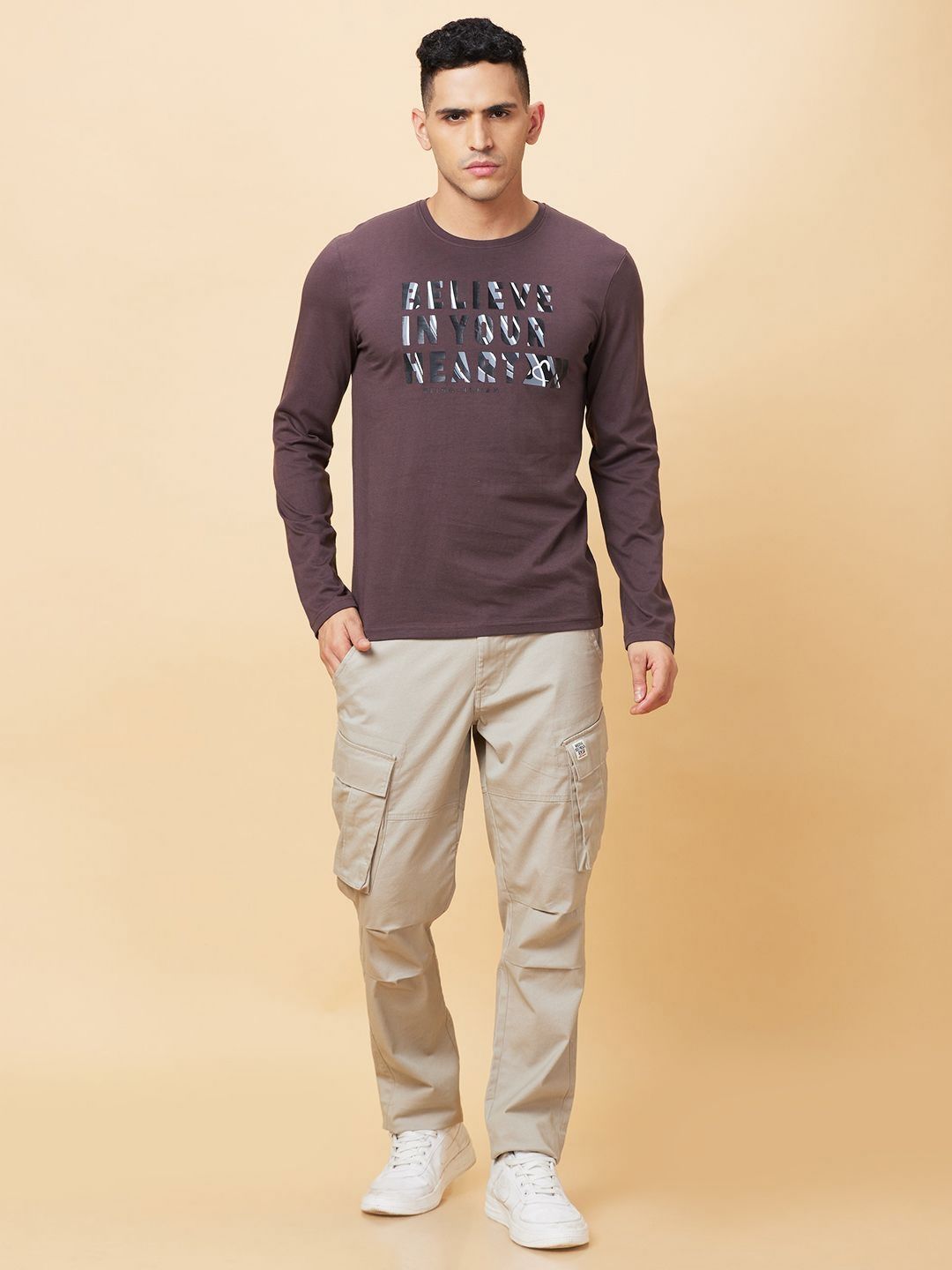 Being Human Men Varsity Printed Henley Neck Applique T-shirt