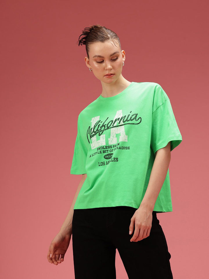 DressBerry Typography Printed Drop-Shoulder Sleeves Relaxed Pure Cotton T-shirt