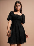 Tokyo Talkies Black Self Design A-Line Dress