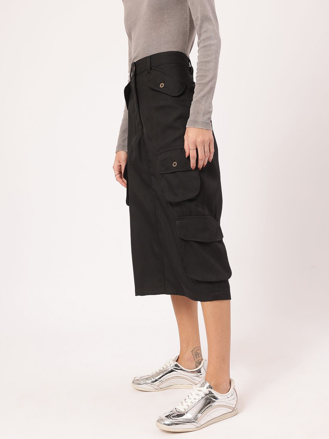 DressBerry Grunge Utility Straight Cargo Midi Skirt