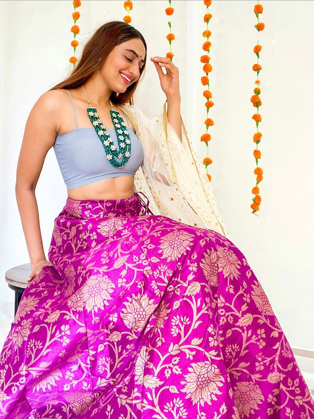 Shae by SASSAFRAS Charming Purple Floral Jacquard Skirt