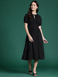 DressBerry Textured Tie-Up Neck Empire Midi Dress