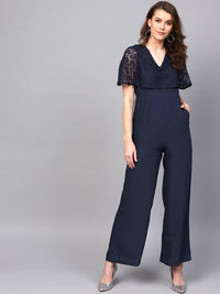 SASSAFRAS Navy Blue Solid Basic Jumpsuit