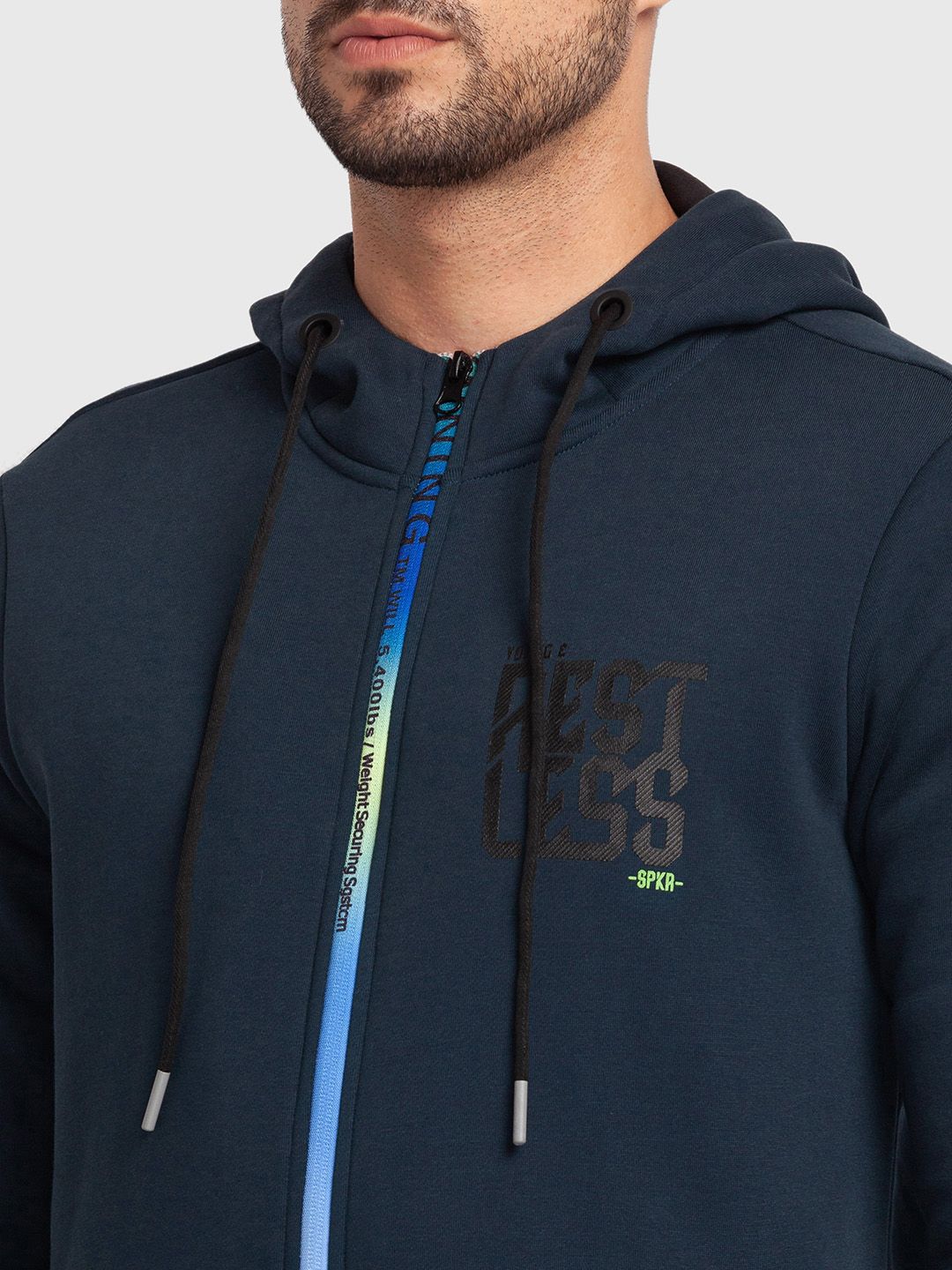 SPYKAR Typography Printed Hooded Front-Open Sweatshirt