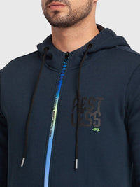 SPYKAR Typography Printed Hooded Front-Open Sweatshirt