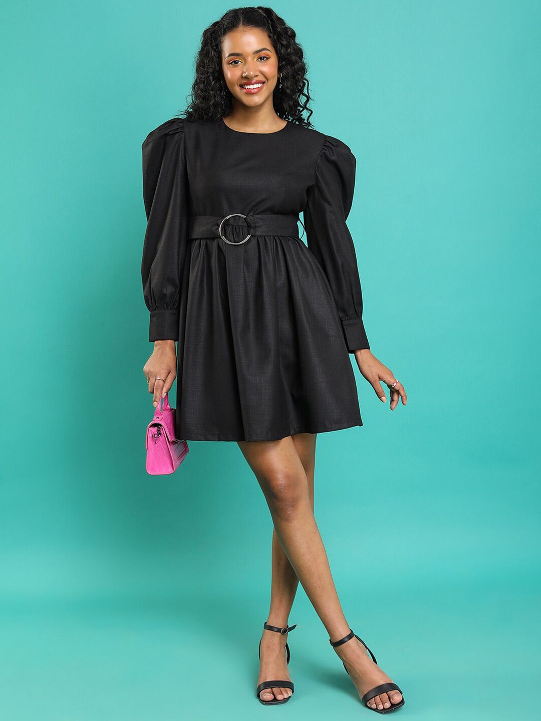 Tokyo Talkies Black Puff Sleeve Fit & Flare Dress