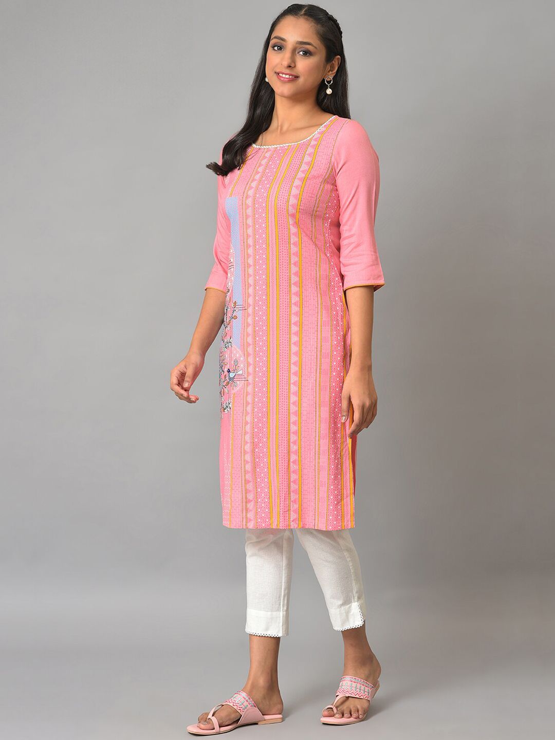 AURELIA Ethnic Motif Printed Square Neck Straight Kurta