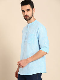 Anouk Men Blue Woven Design Pure Cotton Short Kurta