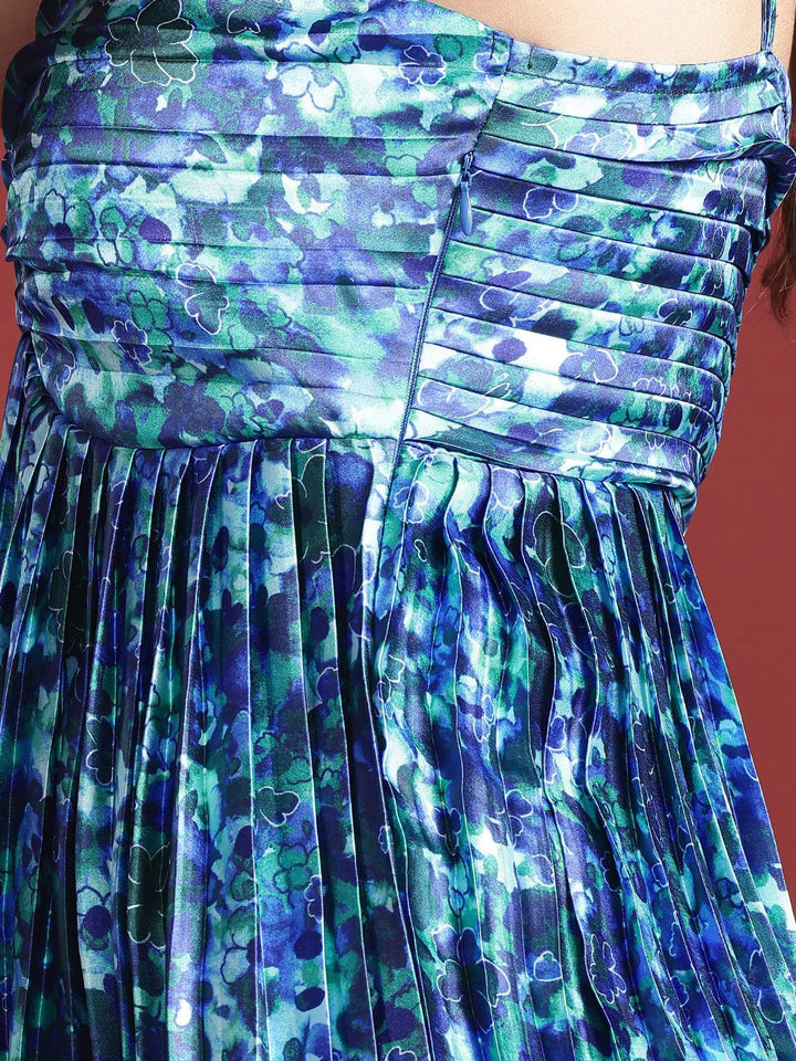 all about you Floral Print Accordion Pleated Ruched A-Line Dress