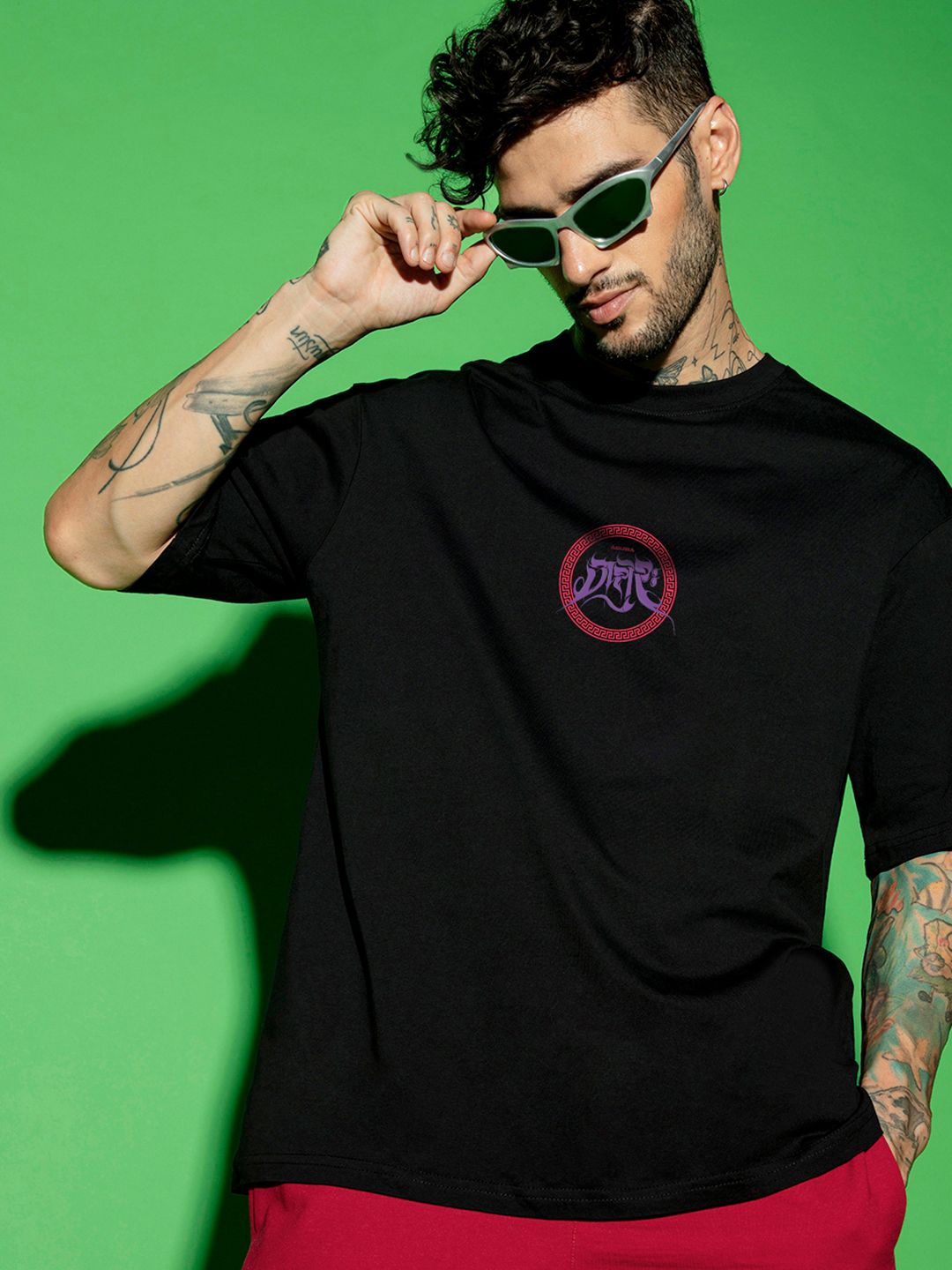 Bewakoof Ashura Graphic Printed Oversized Acid Wash Pure Cotton T-shirt