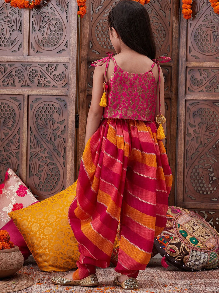 pspeaches Girls Floral Printed Shoulder Straps Top with Dhoti Pants