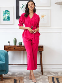 Athena Women Fuchsia Solid Co-Ord Set