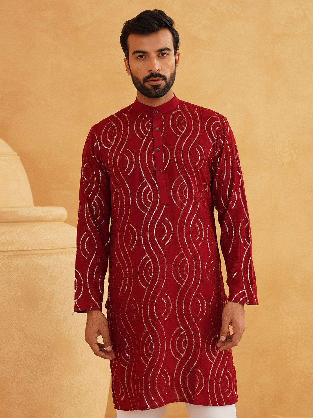 SOJANYA Sequinned Pure Cotton Kurta with Churidar