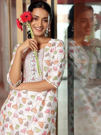 Libas Floral Printed Regular Thread Work A Line Kurta with Palazzos