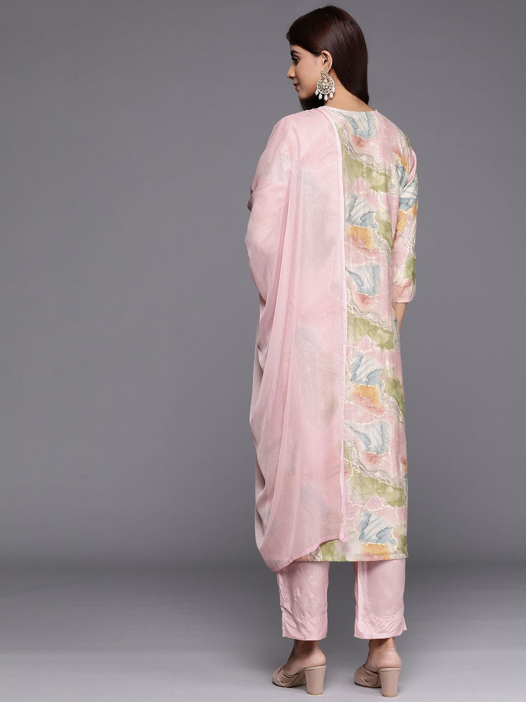 Kurta Kerja Benang Biasa Wanita Era Indo dengan Seluar & Dupatta