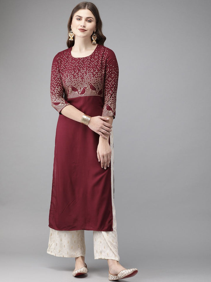 Anouk Women Maroon & Gold-Coloured Printed Straight Kurta