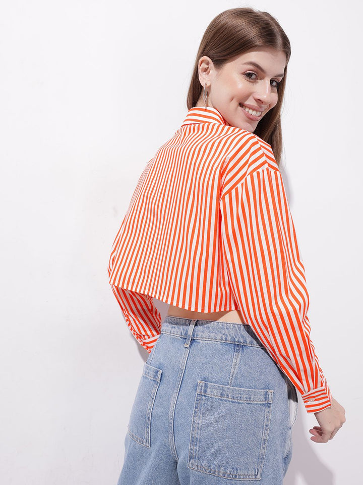 DressBerry Nauti-Verti Stripes Power Pocket Crop Shirt