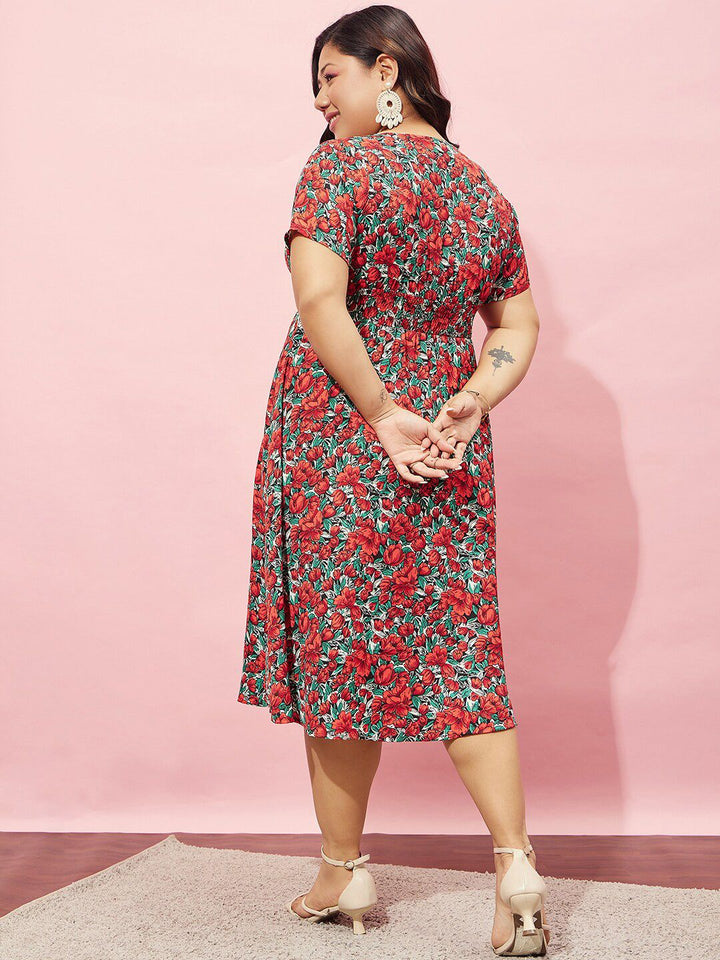Berrylush Curve Floral Printed Fit & Flare Dress