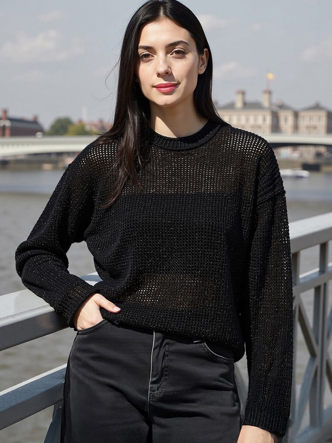 Bewakoof Women Oversized Crochet Sweater