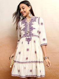 Vishudh Floral Print Embroidered Fit & Flare Dress