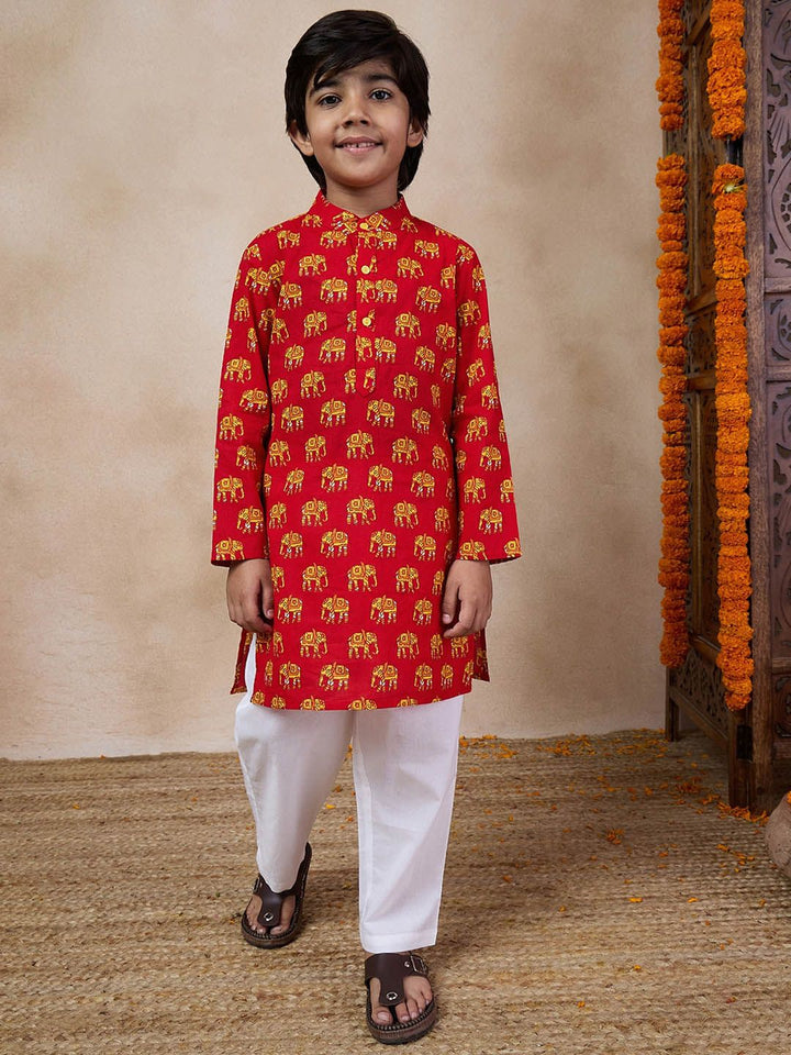pspeaches Boys Mandarin collar Animal Printed Regular Kurta with Pyjamas