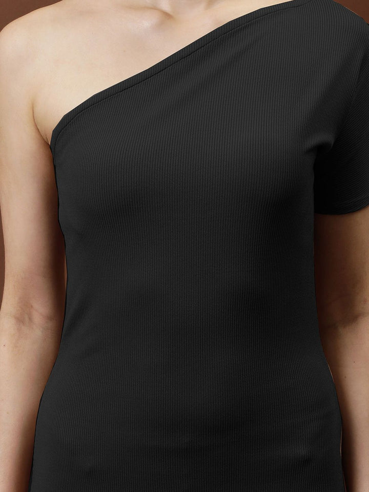 Athena One shoulder Rib Sheath Midi dress