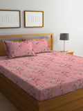 KLOTTHE Blue & White Floral Printed Pure Cotton 400 TC King Bedsheet With 2 Pillow Covers