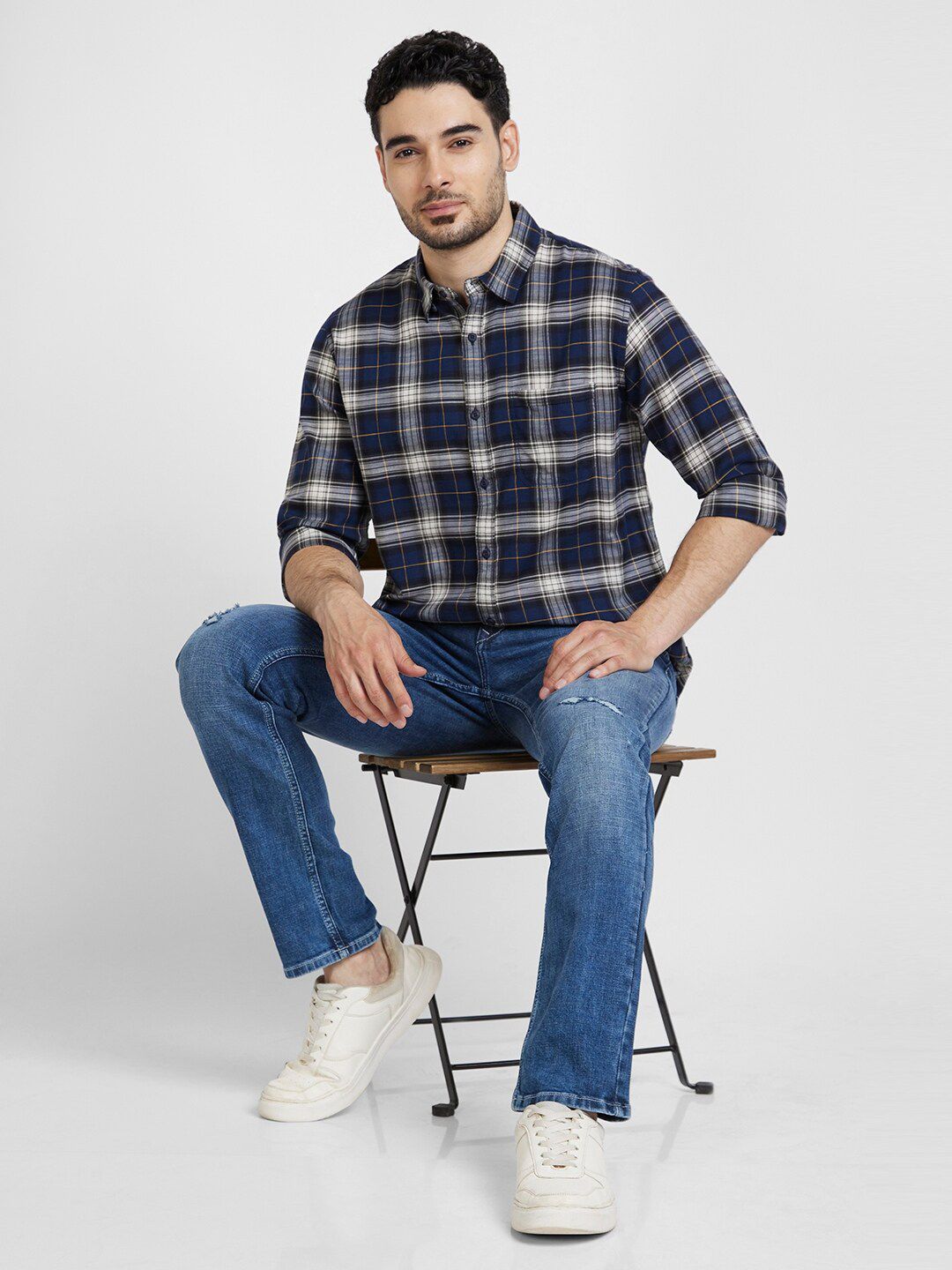 SPYKAR Tartan Checked Cotton Classic Opaque Casual Shirt